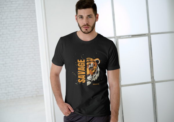 Savage Brooklyn Tiger Head Split Design T-Shirt
